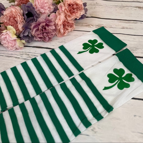 Green & White Stripe Thigh High Over Knee Stocking - Picture 4 of 7